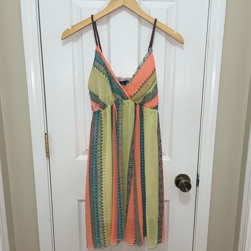 Colorful Braided Spaghetti Strapped Flowy Dress